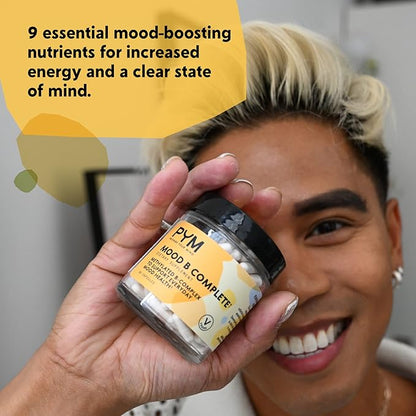Vitamin B Complex Mood Support Supplement by PYM (30 Count) | Methylated B Complex for Everyday Mood & Energy Support | Non-GMO, Vegan, Gluten-Free