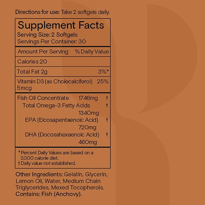 Yoli® - Omegas - Fish Oil Omega 3 Supplement with Vitamin D3 - Fish Oil Capsules with EPA and DHA Omega 3 Fatty Acids for Heart Health Support
