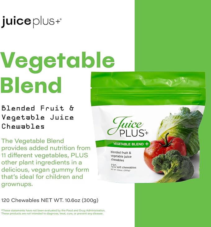 Juice Plus+ Vegetable Blend Soft Chews - Vegan Gummies with Nutrients from Broccoli, Parsley, Spinach, Beets and More - for All Ages - 120 Chewables