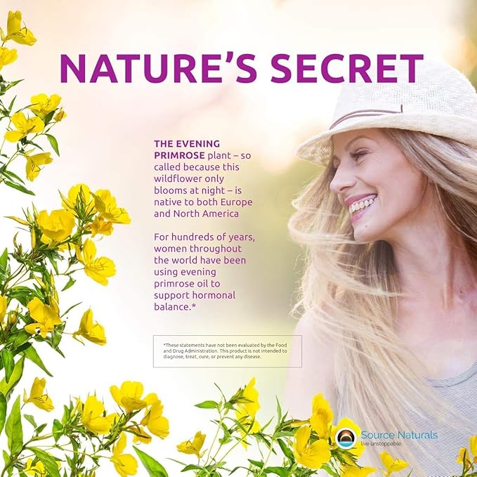 Source Naturals Evening Primrose Oil - Hexane-Free - 500mg - GLA Yield: 50 mg - Cold-Pressed - 180 Softgels