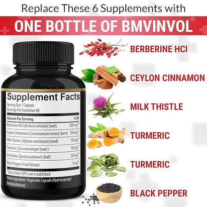 (2 Packs) Berberine Supplement Plus Ceylon Cinnamon, Turmeric, Artichoke, Milk Thistle, Black Pepper - 120 Capsules - 4 Months Supply