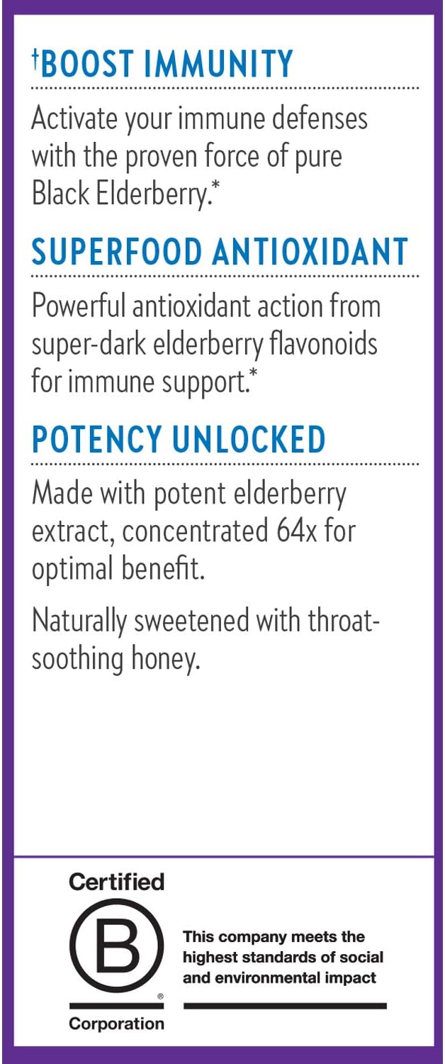 New Chapter Elderberry Syrup, 24 Servings, Immune Defense for Adults & Kids (2+), 64x Concentrated Black Elderberry + Throat-Soothing Grade A Honey, Non-GMO Project Verified, Gluten Free
