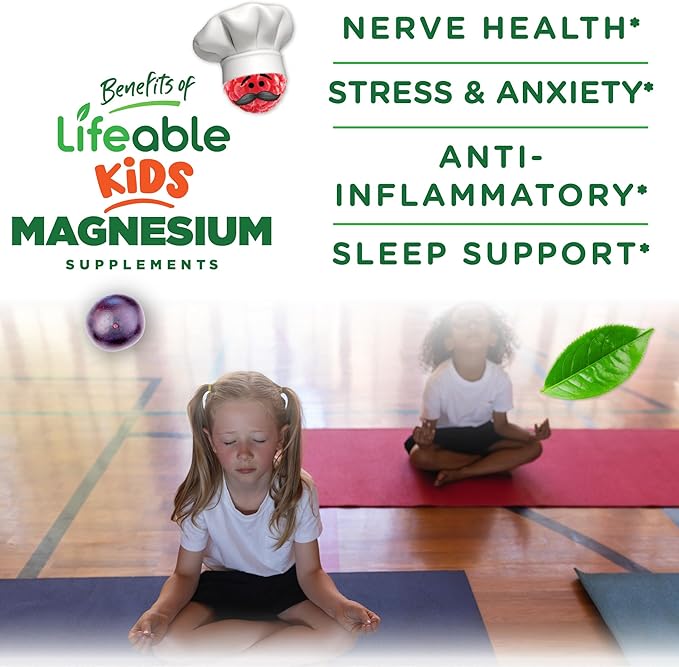 Lifeable Magnesium Gummies for Kids | 900mg Magnesium Citrate | Great Tasting Kids Magnesium Supplement | Gluten Free Muscle Support and Stress Relief Chewable | 90 Gummies