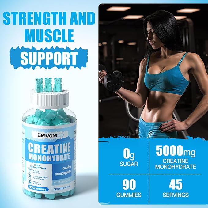 Creatine Monohydrate Gummies 5000mg for Men & Women, Chewables Creatine Monohydrate for Muscle Strength, Muscle Builder, Energy Boost, Pre-Workout Supplement-180 Blueberry Gummies