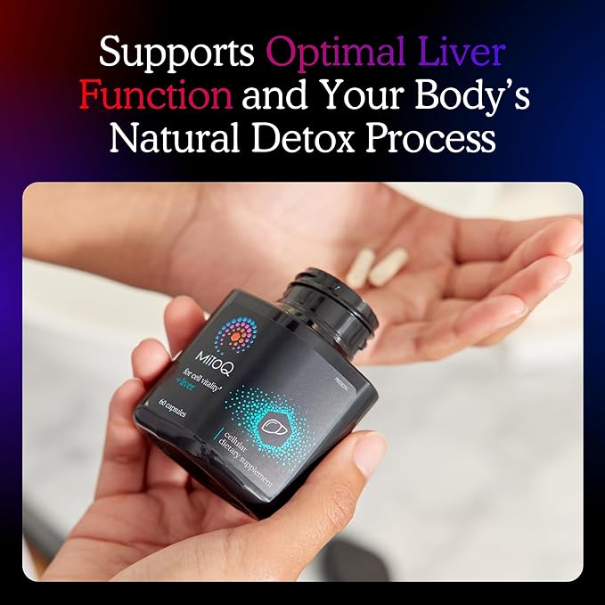 MitoQ +Liver Premium CoQ10 Antioxidant - Contains Mitoquinol Mesylate, Choline, Milk Thistle, Selenium - Supports Metabolism, Liver Health, Body’s Natural Detoxification & Cell Vitality (60 Capsules)