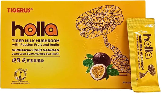 TIGERUS® Holla Tiger Milk Mushroom with Passion Fruit and Inulin - Immune Support, Digestive Health, Antioxidant Boost, Natural Wellness Supplement - 30 Sachets