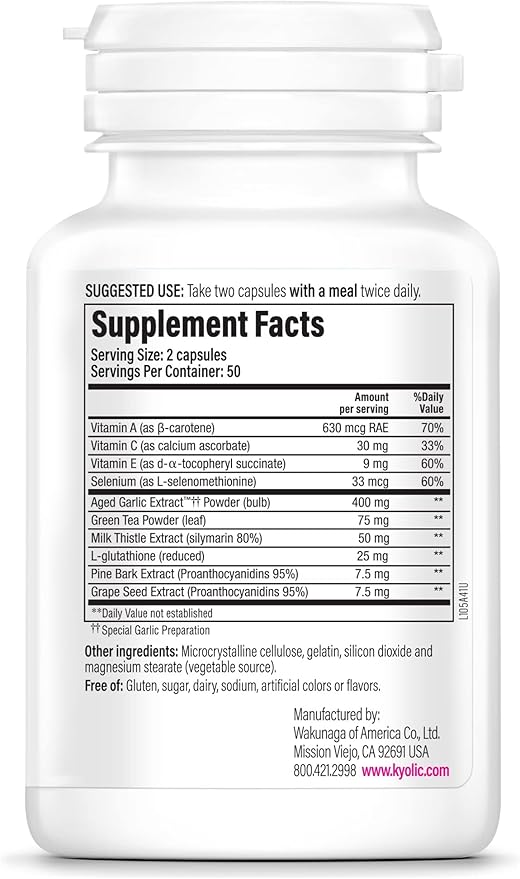 Kyolic Aged Garlic Extract Formula 105, Detox and Anti-Aging, 100 Capsules (Packaging May Vary)