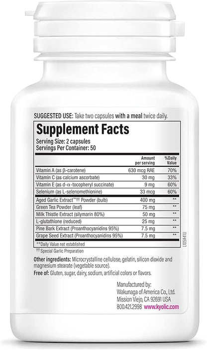 Kyolic Aged Garlic Extract Formula 105, Detox and Anti-Aging, 100 Capsules (Packaging May Vary)
