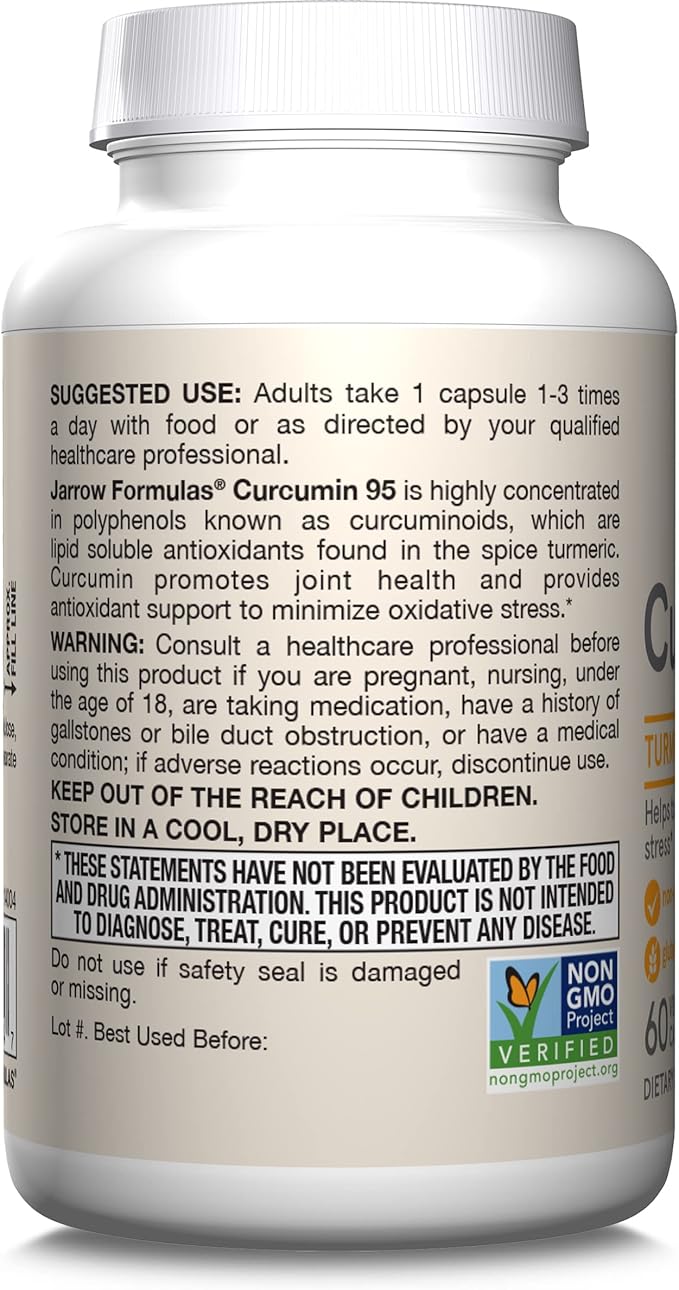 Jarrow Formulas Turmeric Curcumin Supplement - Curcumin 95, Turmeric Supplements, 500 mg for Antioxidant & Joint Support, 60 Capsules