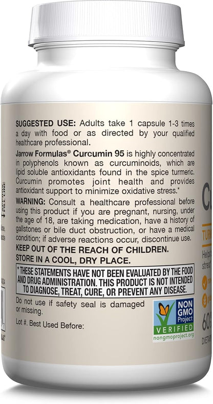 Jarrow Formulas Turmeric Curcumin Supplement - Curcumin 95, Turmeric Supplements, 500 mg for Antioxidant & Joint Support, 60 Capsules
