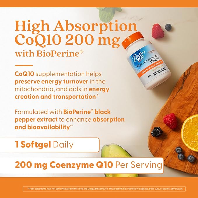 Doctor's Best High Absorption COQ10, Heart & Energy Support, USP Verified, Naturally Fermented CoQ10, Non-GMO Gluten Free, Soy Free, Vegetarian 60 Veggie Softgels