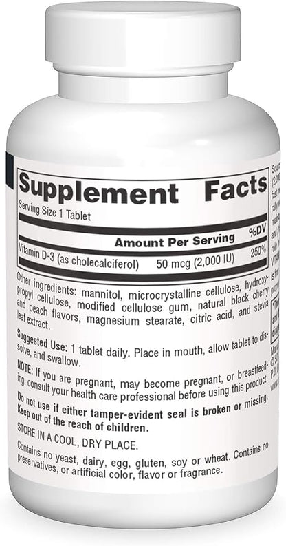 Source Naturals Vitamin D-3 2000 iu Supports Bone & Immune Health - Black Cherry Peach Flavor - 60 Fast Melt Tablets