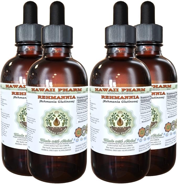 Rehmannia Alcohol-Free Liquid Extract, Organic Rehmannia (Rehmania Glutinosa) Dried Root Glycerite Natural Herbal Supplement, Hawaii Pharm, USA 4x4 fl.oz