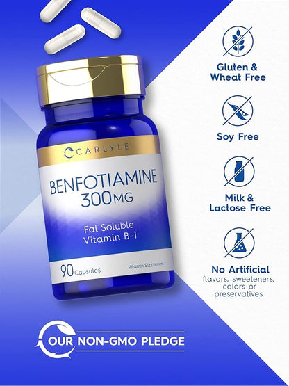 Carlyle Benfotiamine 300mg | 90 Capsules | Fat Soluble Vitamin B-1 | Non-GMO, Gluten Free Supplement