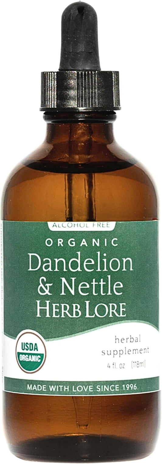 Herb Lore Organic Dandelion & Nettle Tincture - Liquid Dandelion Leaf & Stinging Nettle Leaf Extract Drops (4 fl oz)