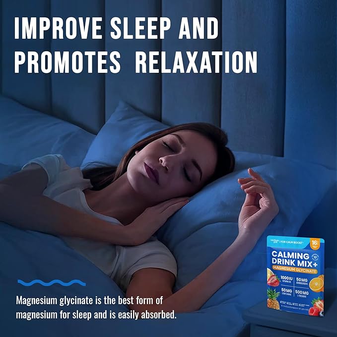 Venture Pal Magnesium Glycinate Powdered Drink Mix with Ashwagandha, Vitamin D, L-Theanine, Lions Mane, Sugar Free Magnesium Supplement Blend for Calm, Relax & Focus, Non GMO, Vegan, 16 Sticks