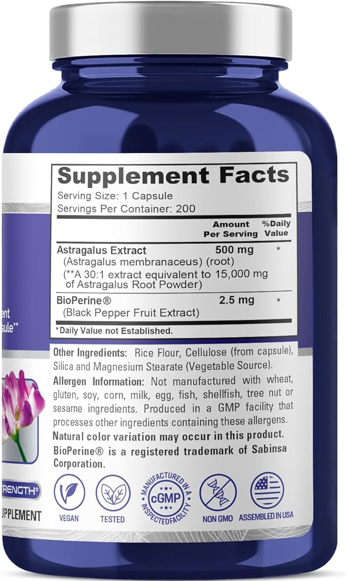 NusaPure Astragalus 15,000mg per Caps 200 Veggie Capsules (Vegetarian, Non-GMO, Vegan)