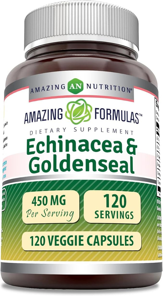 Amazing Formulas Echinacea with Goldenseal Supplement | 450 Mg | 120 Veggie Capsules | Non-GMO | Gluten Free | Made in USA