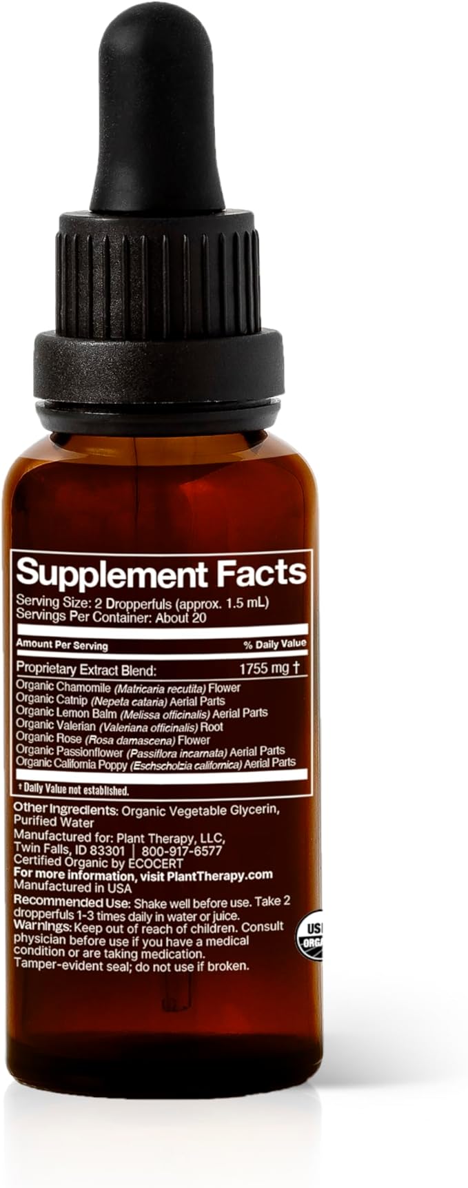 Plant Therapy Organic Sleep Better Tincture 30 mL (1 oz) Supports Relaxation & Sleep, Helps Calm a Busy Mind, with Chamomile, Lemon Balm & Valerian Extracts