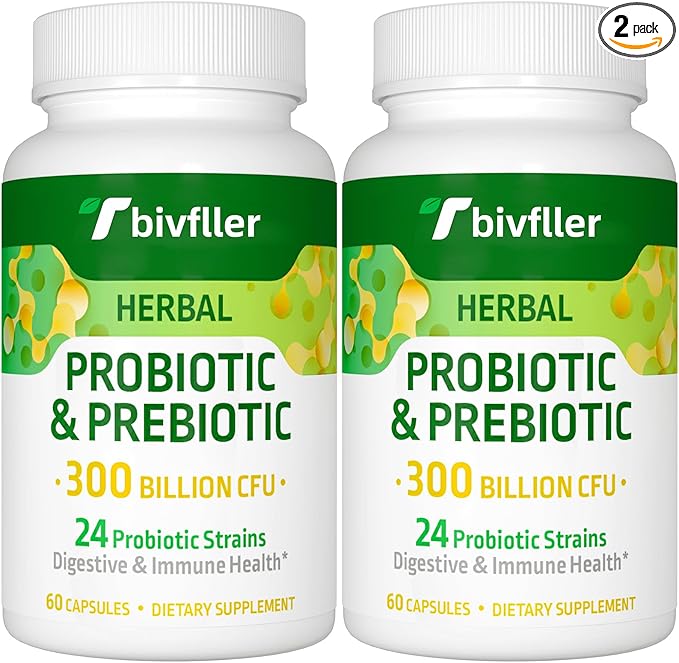 Probiotics for Women Men- 300 Billion CFU, 24 Strains Probiotic+15 Organic Herbs Prebiotics Blend, Pre and Probiotics, for Digestive Health, Immune & Gut, Diarrhea, Bloating, Vegan, 4 Month Supply