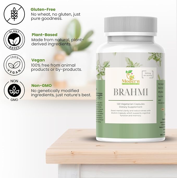 Brahmi Capsules – 120 Count | Herbal Brain & Wellness Support | Whole Green Superfood | Non-GMO, Gluten-Free