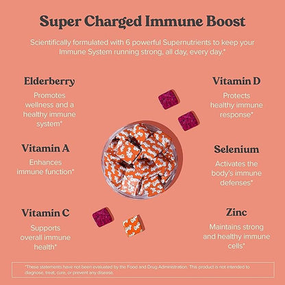 Chewsy - 6-in-1 Immune Support Fruity Chews with Elderberry - Vitamin C, A and D, Zinc and Selenium - Individually Wrapped - 6-Day Supply