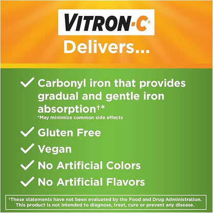 Vitron-C Iron Supplement Plus Vitamin C Coated Tablets 60 ct (4 Pack)