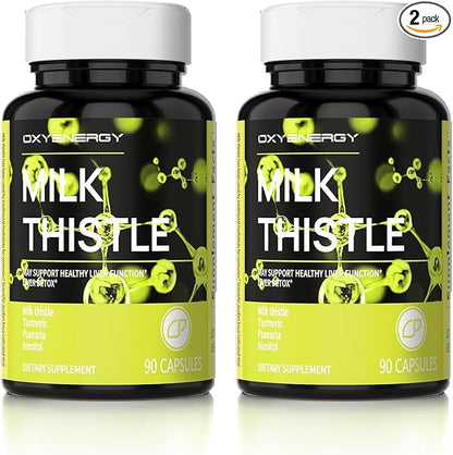 OxyEnergy Silymarin Milk Thistle 300mg Extract with Vitamin C, Inositol & Pueraria, Liver Detox & Repair Support, Antioxidant Support,90 Capsules,Pack of 2