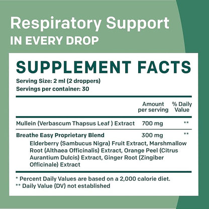 5-in-1 Mullein Drops for Lungs and Bronchial - Respiratory Lung Health Support with Mullen Leaf Extract for lungs - Mullein Tincture with Elderberry, Marshmallow, Ginger Root (60 Servings) (2-pack)