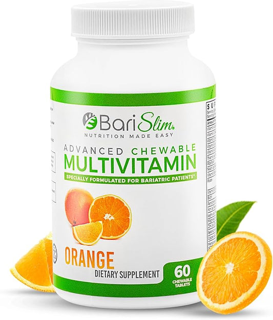 BariSlim Advanced Chewable Bariatric Multivitamin Tablets - Bariatric Vitamin and Supplement for Post Bariatric Surgery Including Gastric Bypass and Gastric Sleeve | Orange (60 Count)