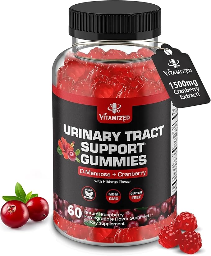 Potent Cranberry Gummies 1500mg with D Mannose - Urinary Tract Health for Women & Men, Urinary Flush & Bladder Fast-Acting Support Supplements with Hibiscus Powder, 60 Count