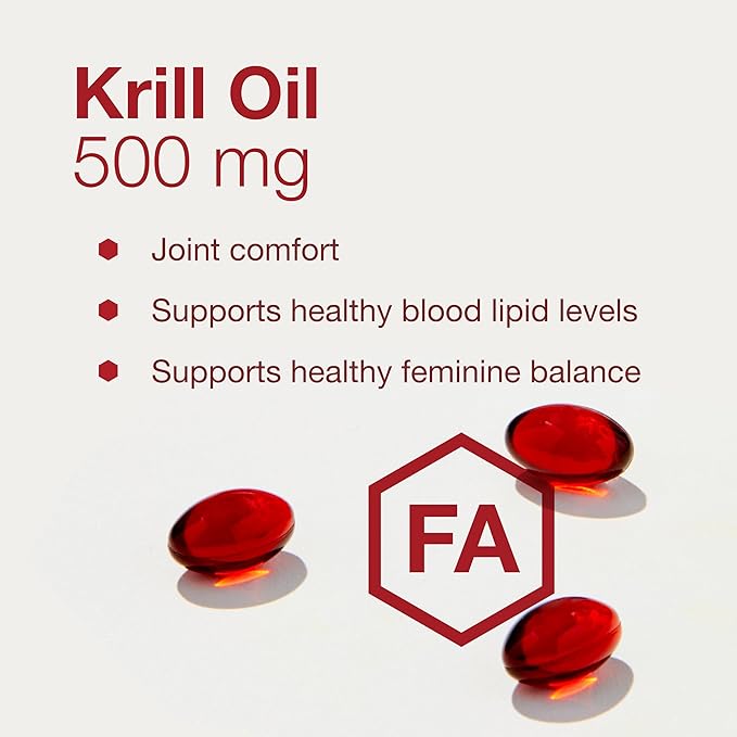 Protocol Krill Oil 500mg - Krill Oil Supplement - DHA & EPA - with Astaxanthin - Supports Heart, Brain, Joints* - Non-GMO & Halal - 60 Softgels