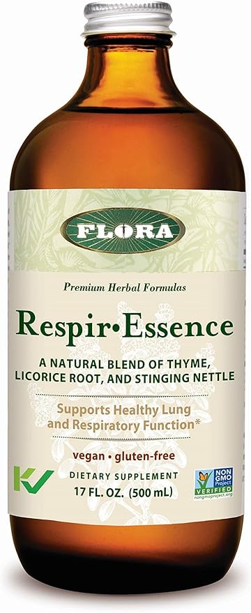 Flora - Respir-Essence - Supports Lung & Respiratory Health - Contains Thyme, Licorice Root, Elecampane & More - Non-GMO, Vegan, Gluten-Free & Kosher - 17 fl. oz. Glass Bottle