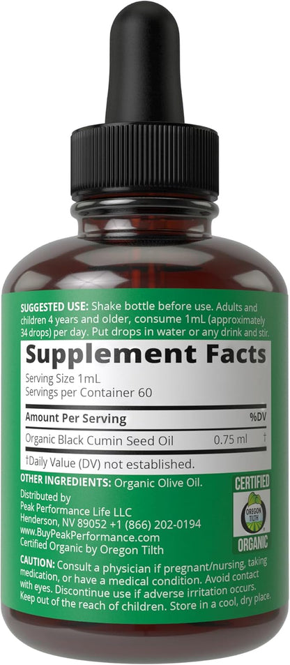 USDA Organic Black Seed Oil Liquid Drops Supplement. Vegan Black Cumin Seed Oil For Women & Men. Zero Sugar, Non Bitter. For Immune, Digestive + Respiratory Support. High Bioavailability, Gluten Free