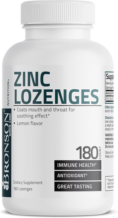 Bronson Zinc Lozenges Antioxidant & Immune Support Supplement Lemon Flavored, 180 Chewable Tablets
