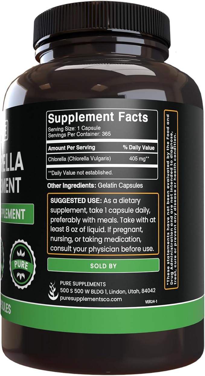 Pure Original Ingredients Chlorella (365 Capsules) No Magnesium Or Rice Fillers, Always Pure, Lab Verified