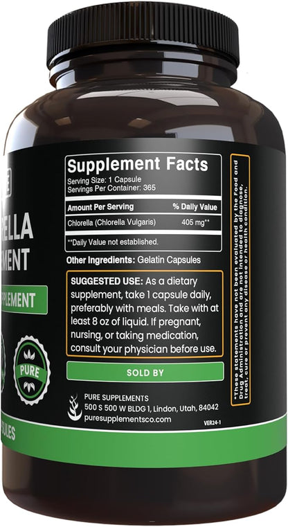 Pure Original Ingredients Chlorella (365 Capsules) No Magnesium Or Rice Fillers, Always Pure, Lab Verified