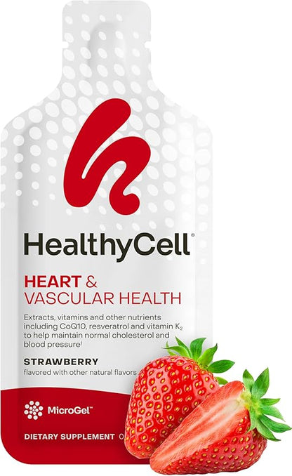 Healthycell Heart & Vascular Health Daily Liquid Supplement - Blood Pressure & Cholesterol Support with Beet Root Powder, Resveratrol, CoQ10, Omega-3 & Vitamin K - 14 Gel Packs