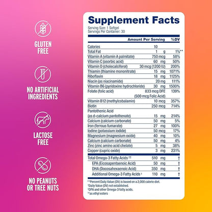 Oceanblue Essentials Mama Knows Best – 30ct – Prenatal Multivitamin with Omega-3 DHA – Supports a Healthy Pregnancy – Easy to Swallow Softgels – Tasty Orange Flavor – 1 Month Supply