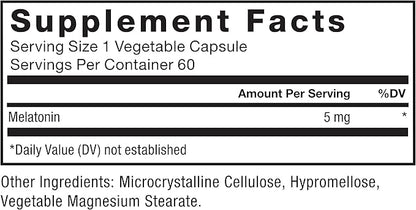 Force Factor Melatonin 5mg, Drug-Free Supplement, Vegan, Non-GMO, 60 Vegetable Capsules (Pack of 2)