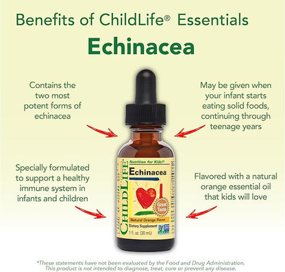 CHILDLIFE ESSENTIALS Echinacea for Kids - Kids Echinacea Drops, Liquid Tincture, Alcohol Free Supplement for Babies, Toddlers, Children - Natural Orange, 1 Fl Oz (Pack of 3)