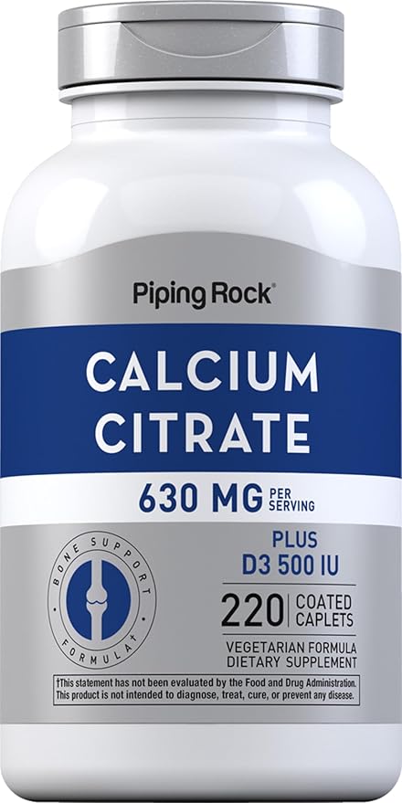 Piping Rock Calcium Citrate with Vitamin D3 | 630 mg | 220 Caplets | Supplement for Women and Men | Vegetarian, Non-GMO, Gluten Free