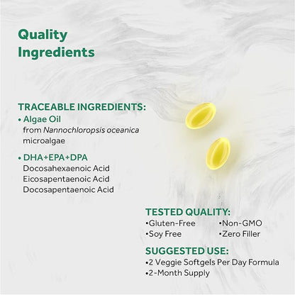 Vegan Omega 3 DHA, EPA & DPA from Algae | Vegan Society Certified, Sustainably Sourced, True Full Spectrum | 120 Veggie Softgels (Carrageenan Free)