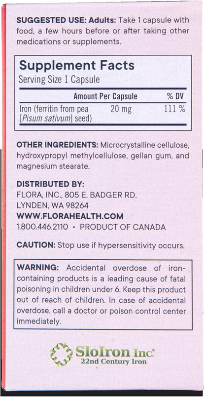 Flora Ferritin+ Delayed-Release Iron Supplement - Plant-Based Iron Supplement - Blood Cell & Energy Support - Vegan & Gluten-Free - Amber Glass Bottle - 60 Vegan Capsules