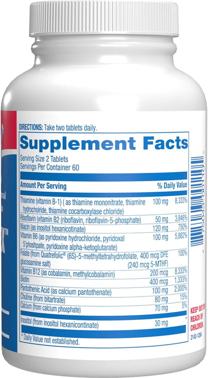 Super B Complex Methylated & Time Released - Bio Active B Complex Vitamin Supplement with Choline Inositol & 8 B Vitamins for Nervous System and Energy Metabolism Support - 2 Month Supply
