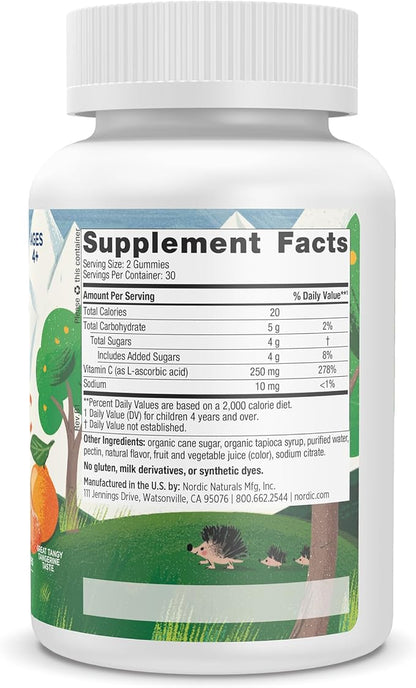 Nordic Naturals Kids Vitamin C Gummies - Tangy Tangerine - 60 Gummies - Vegan Vitamin C Supplement - Children’s Immunity and Antioxidant Support - 250 mg per Serving - 30 Servings