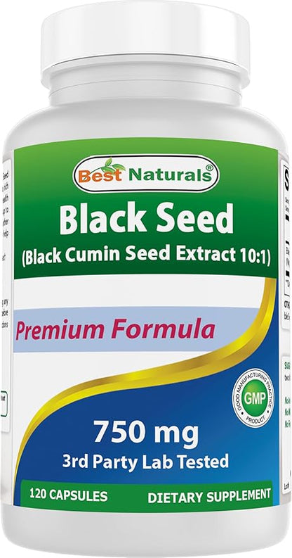 Best Naturals Black Seed (Black Cumin Seed Extract 10:1) 750 mg Per Serving- 120 Capsules