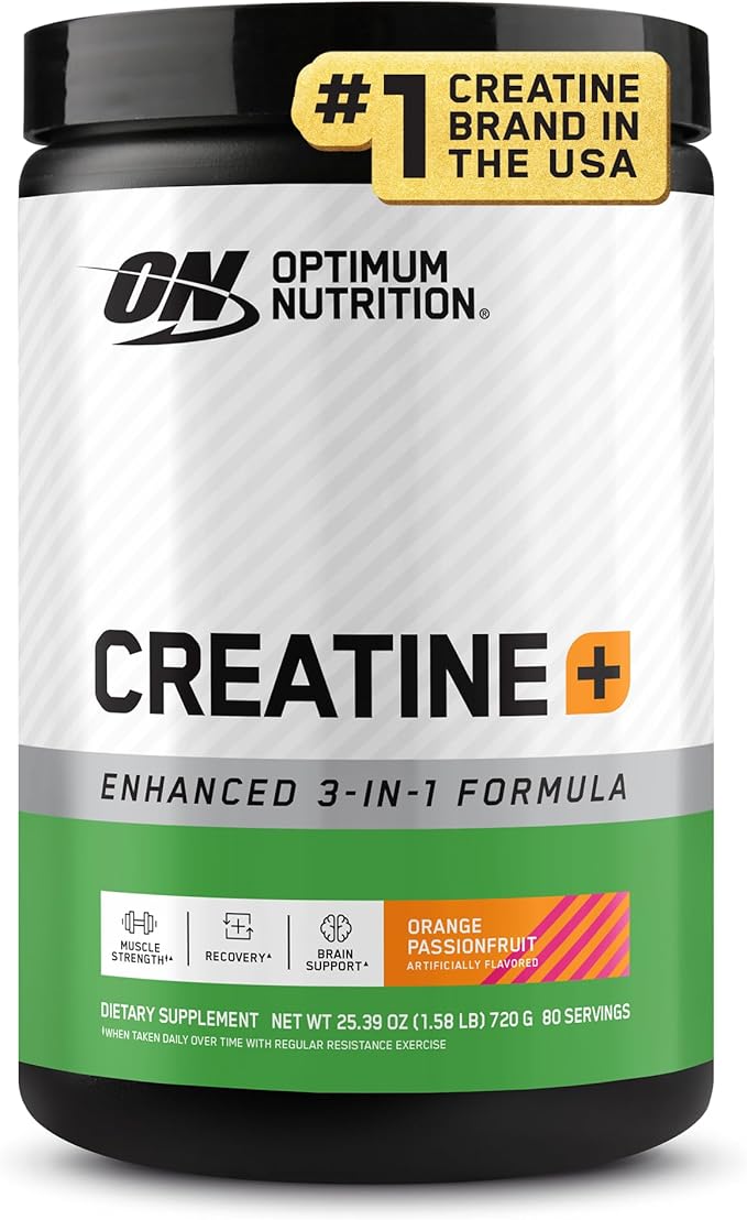 Optimum Nutrition Creatine Monohydrate Plus Powder, Orange Passionfruit Flavored Creatine Performance Blend With Electrolytes for Hydration, Added Vitamins, 80 Servings, 720 Grams (Packaging May Vary)