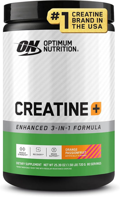 Optimum Nutrition Creatine Monohydrate Plus Powder, Orange Passionfruit Flavored Creatine Performance Blend With Electrolytes for Hydration, Added Vitamins, 80 Servings, 720 Grams (Packaging May Vary)