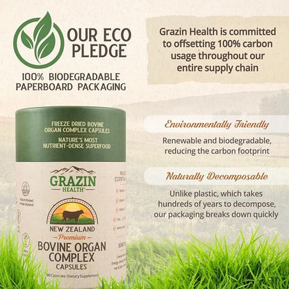 Grass Fed Bovine Organ Complex: Liver, Spleen, Kidney, Heart, Pancreas (600 Mg per Organ per Capsule), 3000 Mg per Serving (30 Servings)